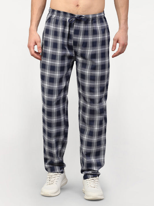 Indian Needle Men's Navy Blue Cotton Checked Track Pants ( JOG 016Navy )