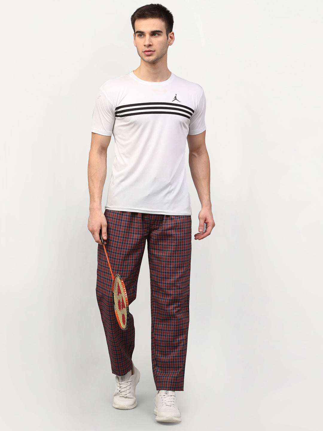 Indian Needle Men's Maroon Cotton Checked Track Pants