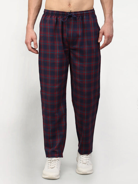 Indian Needle Men's Blue Cotton Checked Track Pants ( JOG 018Blue-Red )
