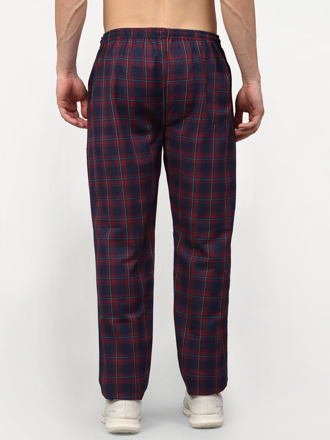 Indian Needle Men's Blue Cotton Checked Track Pants ( JOG 018Blue-Red )