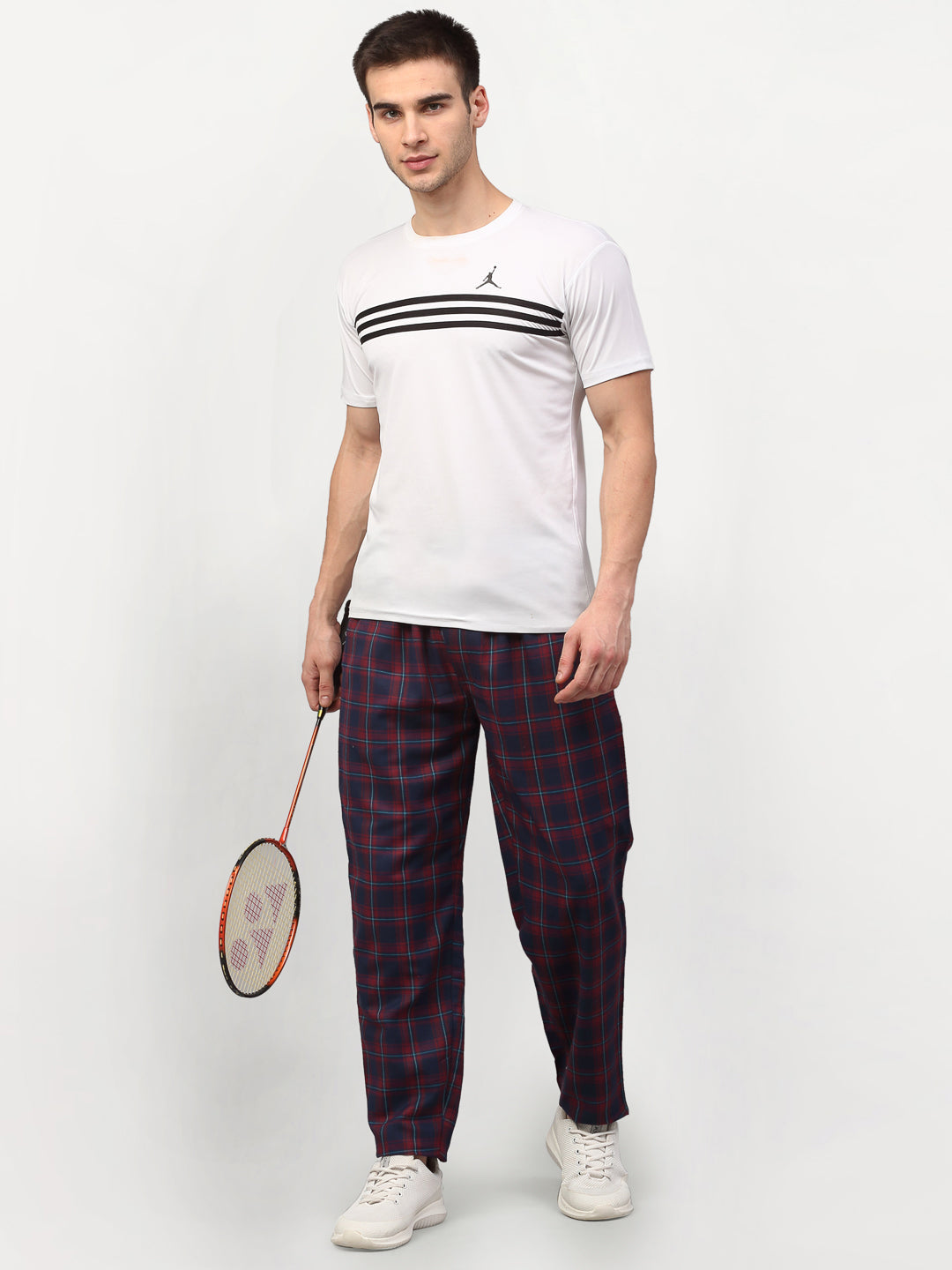 Indian Needle Men's Blue Cotton Checked Track Pants ( JOG 018Blue-Red )