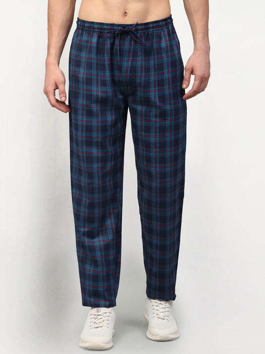 Indian Needle Men's Blue Cotton Checked Track Pants ( JOG 018Blue )