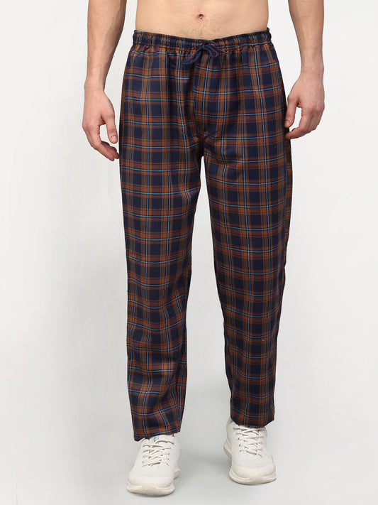 Indian Needle Men's Orange Cotton Checked Track Pants ( JOG 018Orange-Blue )