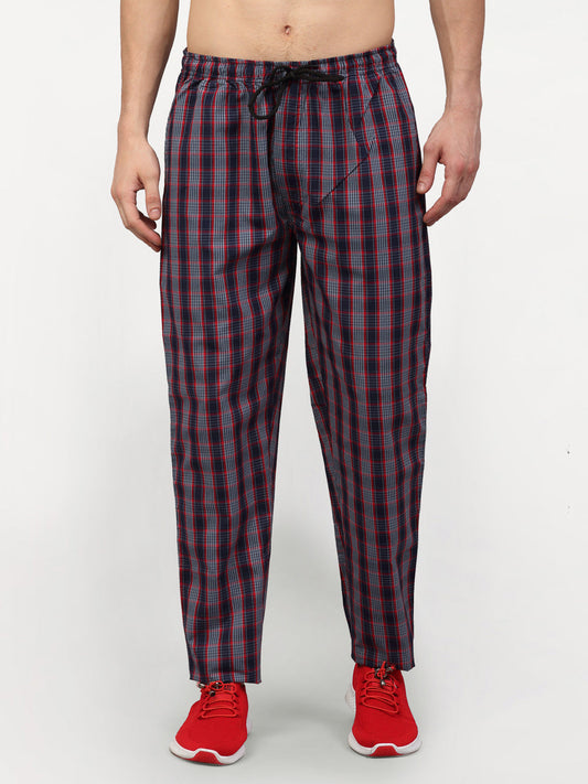 Indian Needle Men's Grey Cotton Checked Track Pants ( JOG 019Grey-Red )