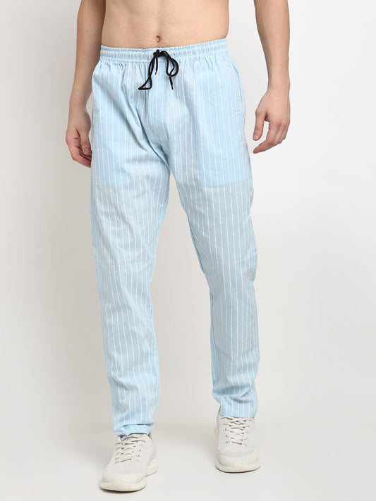 Indian Needle Men's Blue Cotton Striped Track Pants ( JOG 020Sky )