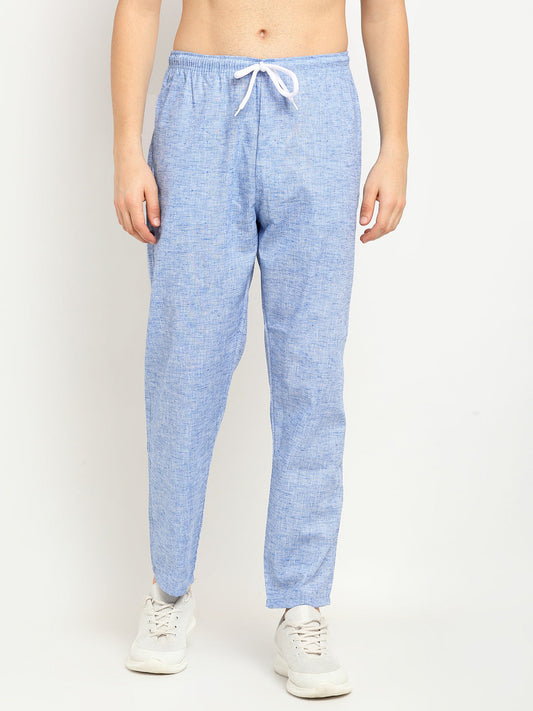 Indian Needle Men's Blue Linen Cotton Track Pants ( JOG 021Blue )