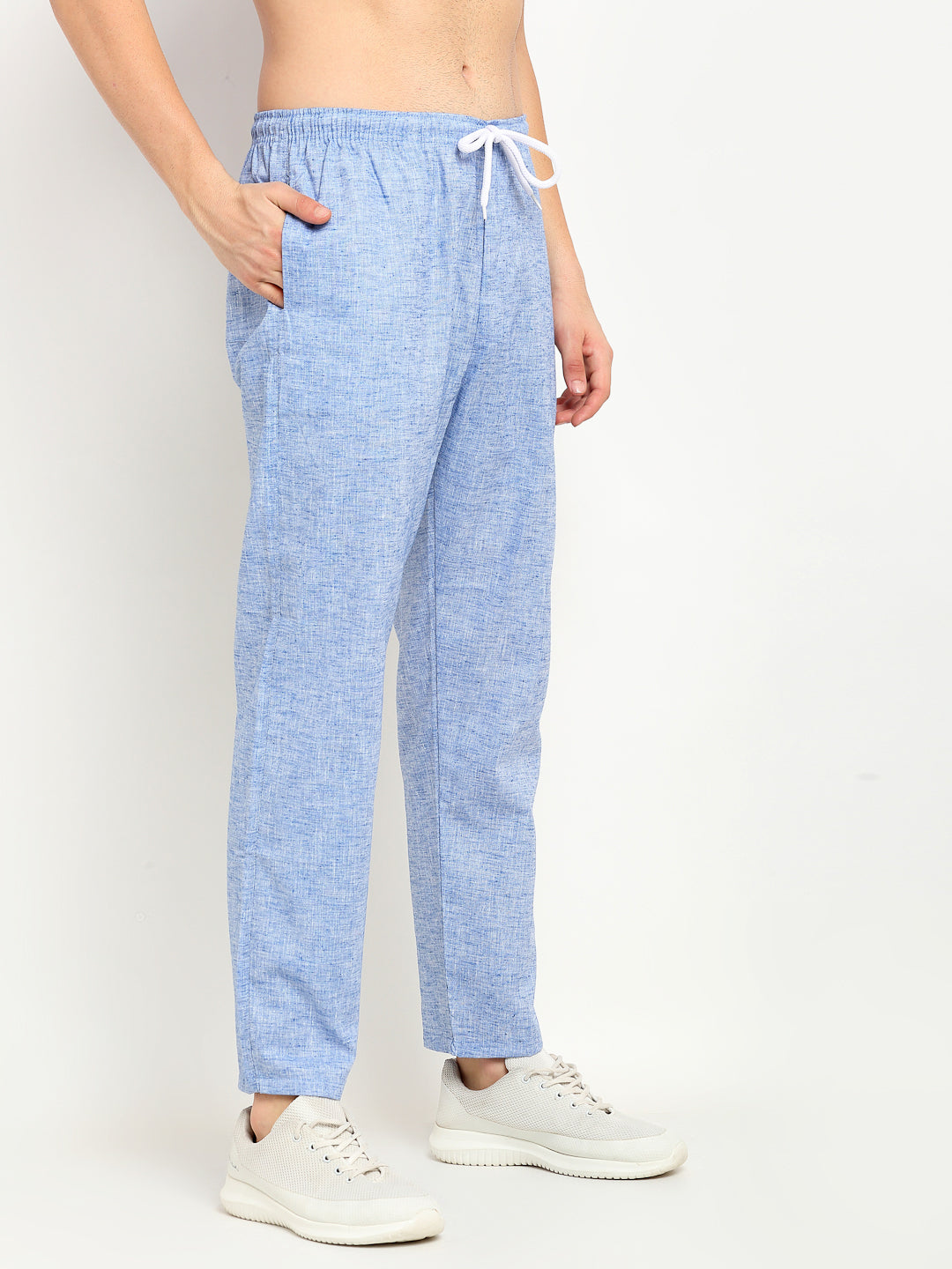 Indian Needle Men's Blue Linen Cotton Track Pants ( JOG 021Blue )