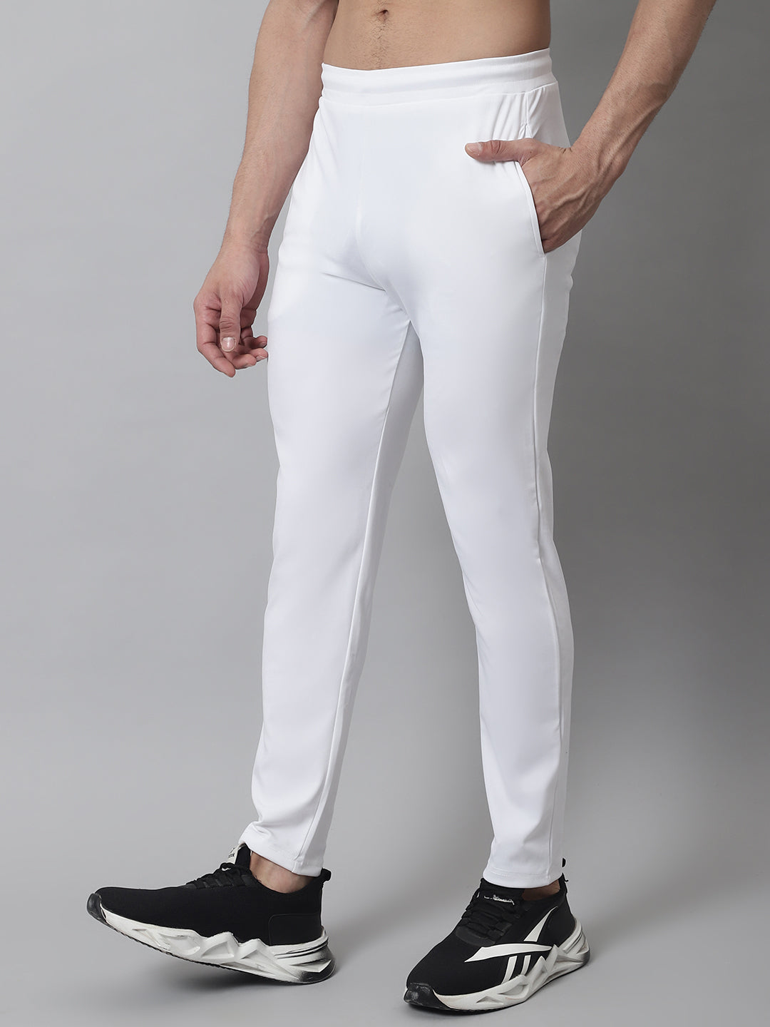 Men's White Solid Streachable Lycra Trackpants