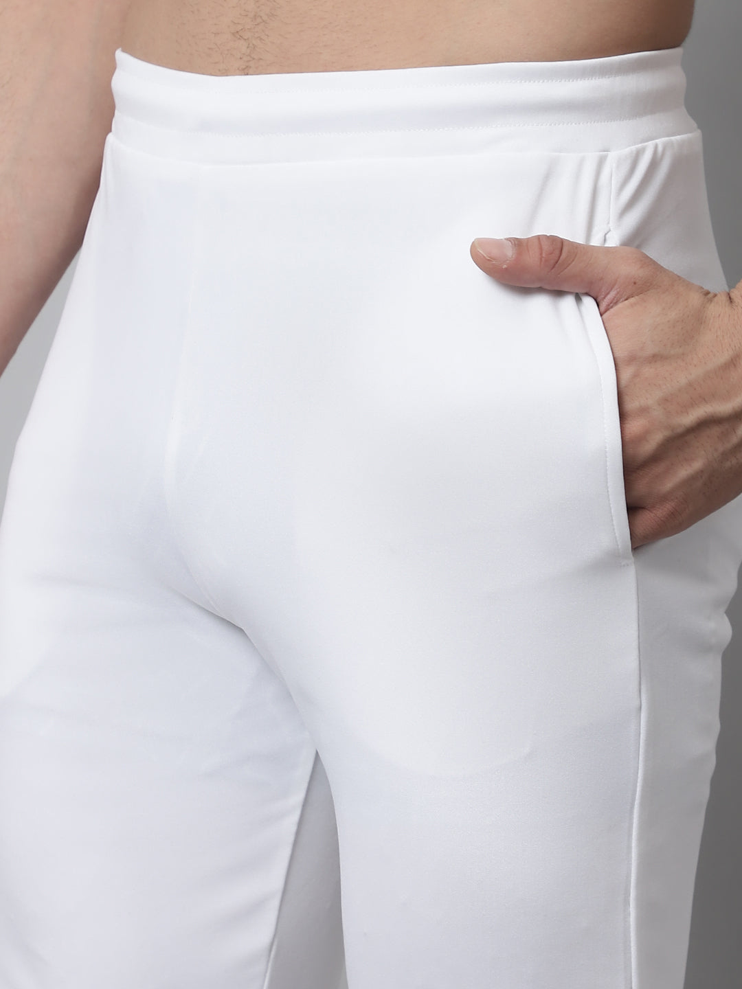 Men's White Solid Streachable Lycra Trackpants