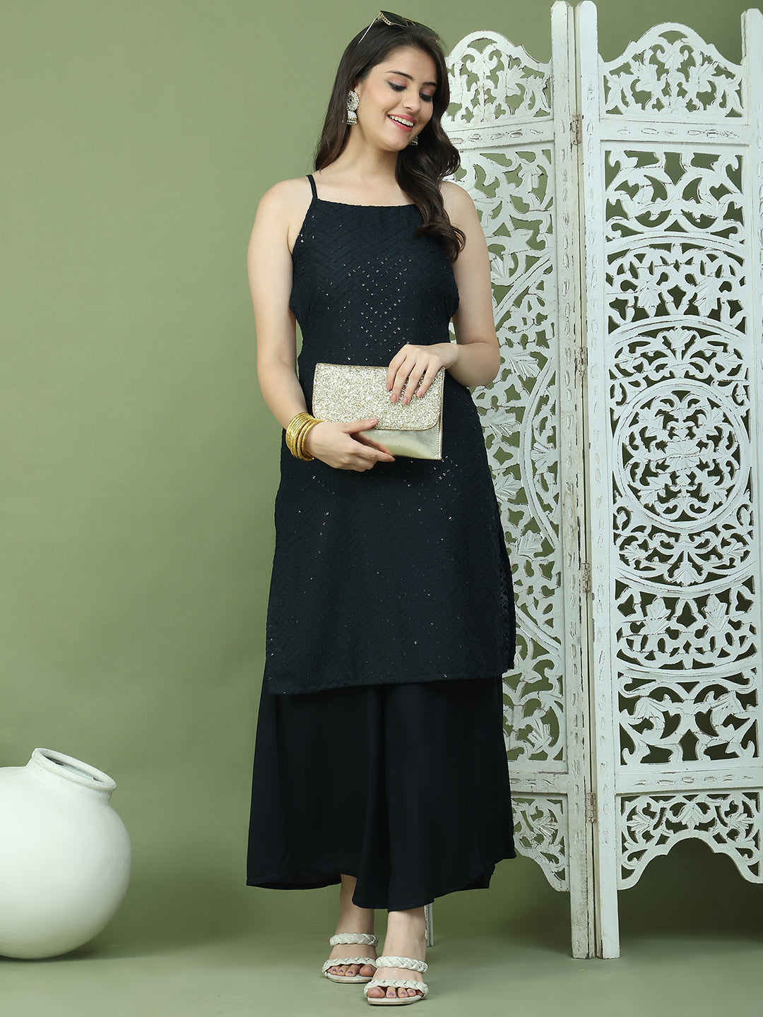 Backless Designer Kurta for Women ( JOK 1577 Black )