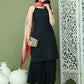Backless Designer Kurta Palazzo Set with Floral Dupatta ( JOKPL 2137B D66R 1577 Black )
