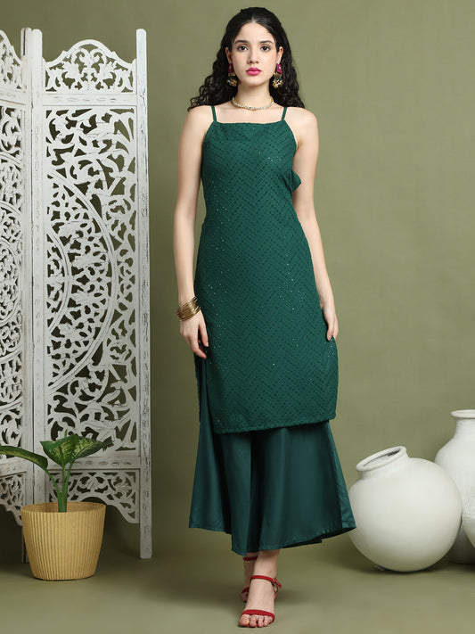 Chic Backless Designer Kurta with Palazzo ( JOKPL 2137G 1577 Green )