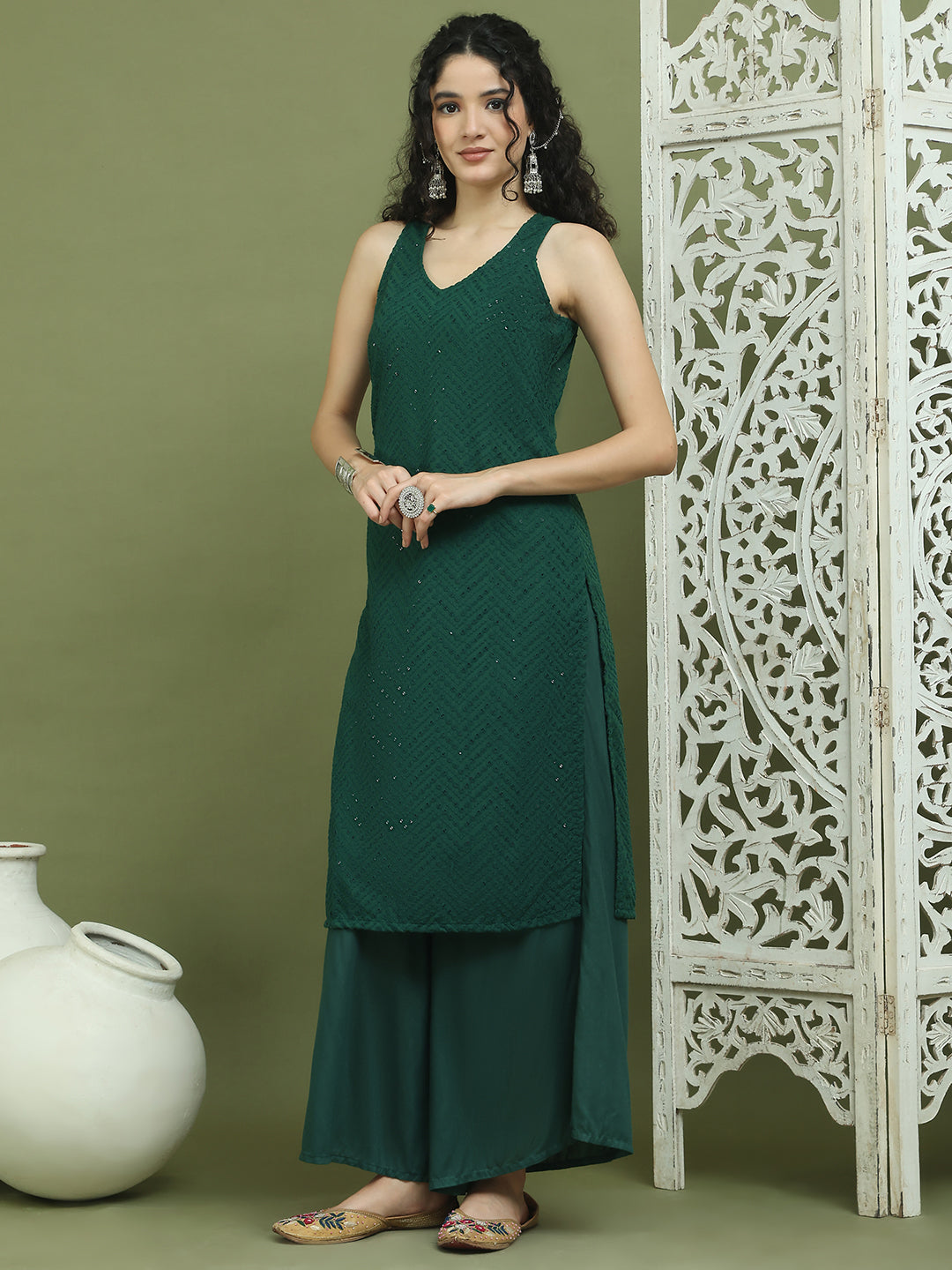 Embroidered Rayon Kurta for Women ( JOK 1579 Green )