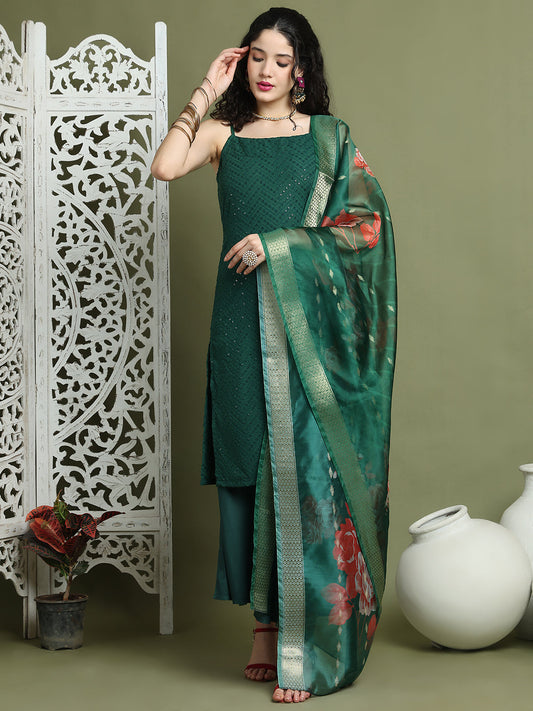 Backless Designer Kurta Palazzo Set with Floral Dupatta ( JOKPL 2137G D66G 1577 Green )