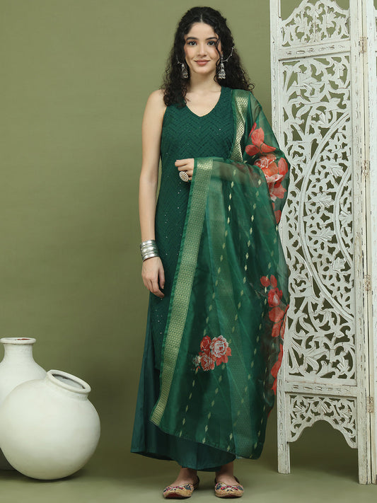 Embroidered Rayon Kurta Palazzos With dupatta ( JOKPL 2137G D66G 1579 Green )