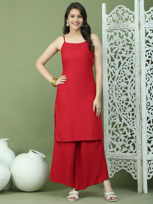 Chic Backless Designer Kurta with Palazzo ( JOKPL 2137M 1577 Maroon )