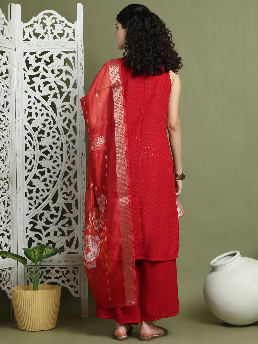 Embroidered Rayon Kurta Palazzos With dupatta ( JOKPL 2137M D66M 1579 Maroon )