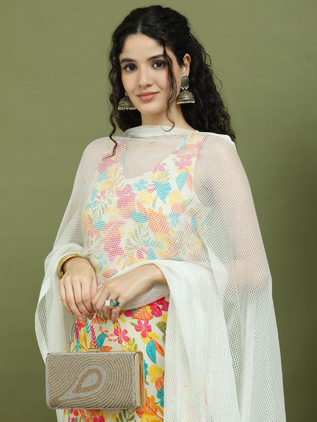 Foil Printed Rayon Kurta Palazzos & Dupatta for Women ( JOKPL 2137Mul D31W 1576 White )