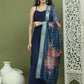 Backless Designer Kurta Palazzo Set with Floral Dupatta ( JOKPL 2137N D66N 1577 Navy )