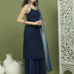 Backless Designer Kurta Palazzo Set with Floral Dupatta ( JOKPL 2137N D66N 1577 Navy )