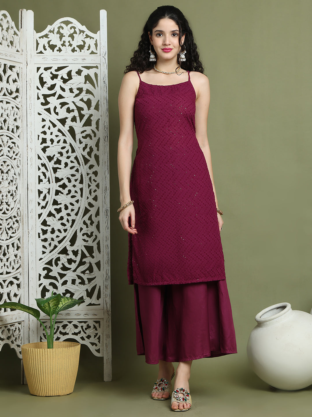 Chic Backless Designer Kurta with Palazzo ( JOKPL 2137PR 1577 Purple )