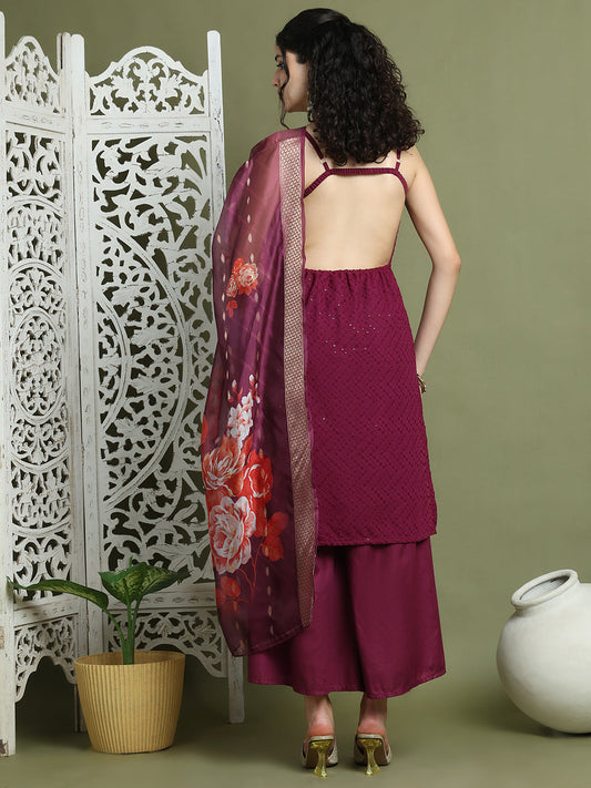 Backless Designer Kurta Palazzo Set with Floral Dupatta ( JOKPL 2137P D66P 1577 Purple )