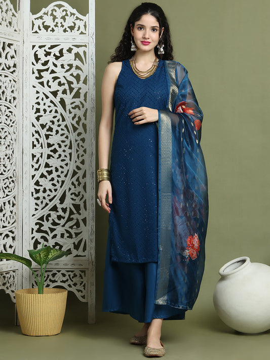 Embroidered Rayon Kurta Palazzos With dupatta ( JOKPL 2137Pe D66Pe 1579 Peacock )