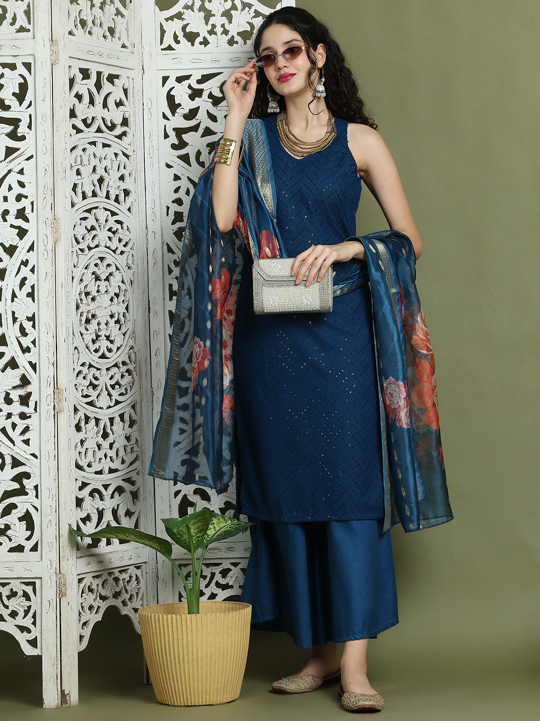 Embroidered Rayon Kurta Palazzos With dupatta ( JOKPL 2137Pe D66Pe 1579 Peacock )