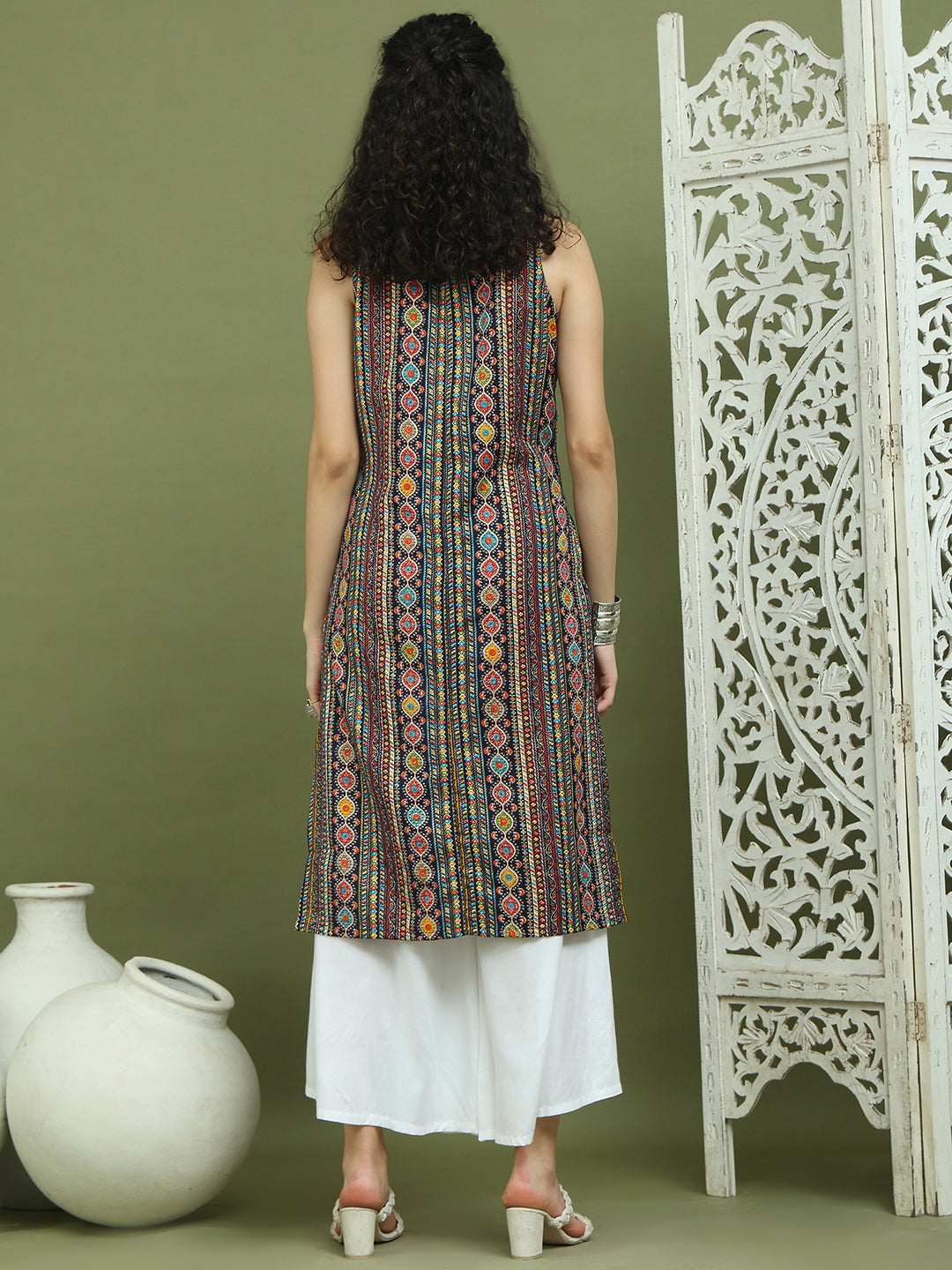Foil Printed Rayon Kurta With Palazzos ( JOKPL 2137W 1574 Navy )