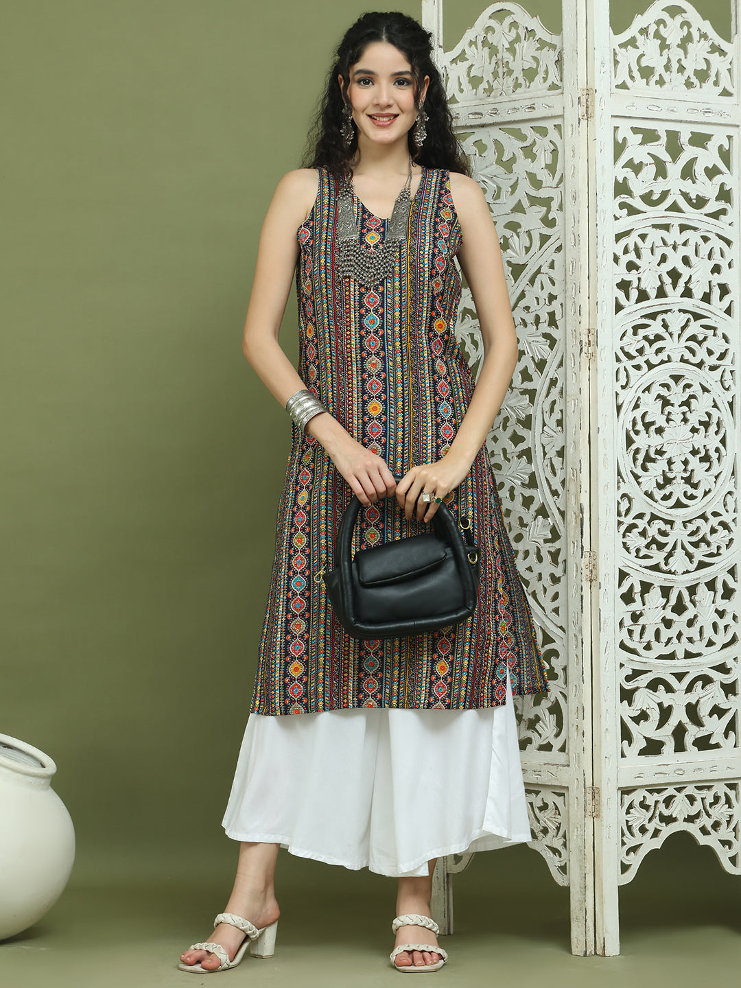 Foil Printed Rayon Kurta ( JOK 1574 Navy )