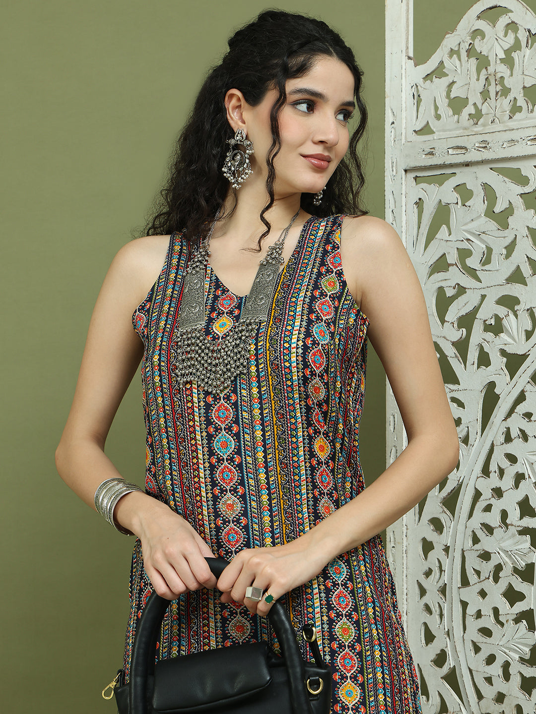 Foil Printed Rayon Kurta ( JOK 1574 Navy )
