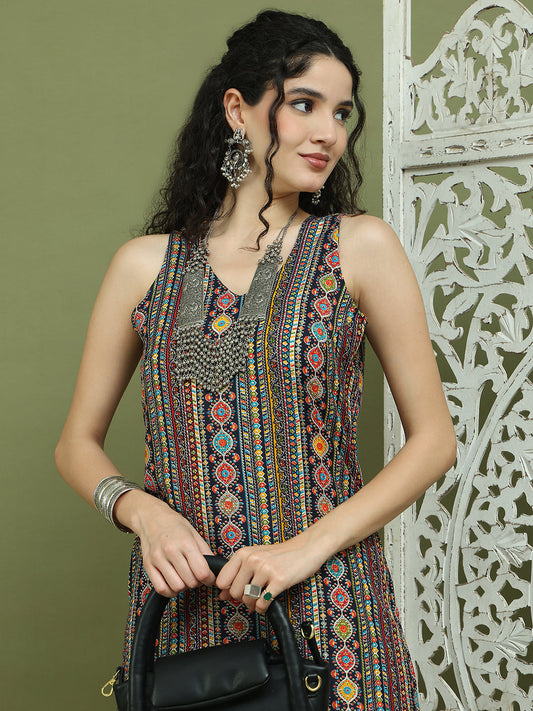 Foil Printed Rayon Kurta ( JOK 1574 Navy )