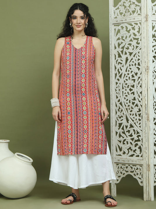 Foil Printed Rayon Kurta With Palazzos ( JOKPL 2137W 1574 Red )