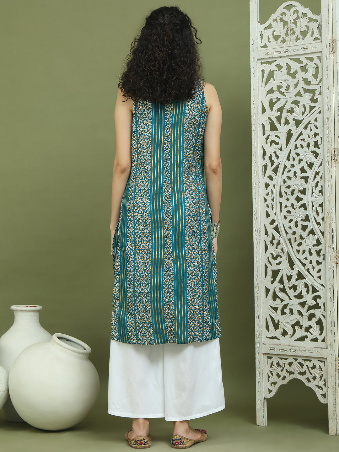 Foil Printed Rayon Kurta for Women ( JOK 1575 Blue )