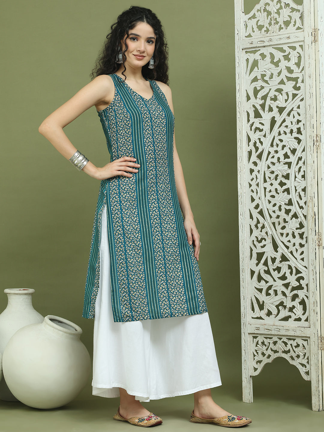 Foil Printed Rayon Kurta for Women ( JOK 1575 Blue )