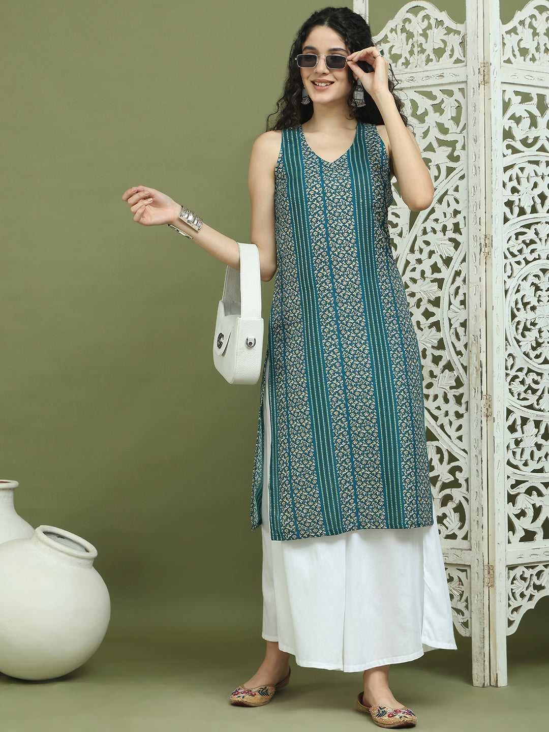 Foil Printed Rayon Kurta With Palazzos for Women ( JOKPL 2137W 1575 Blue )