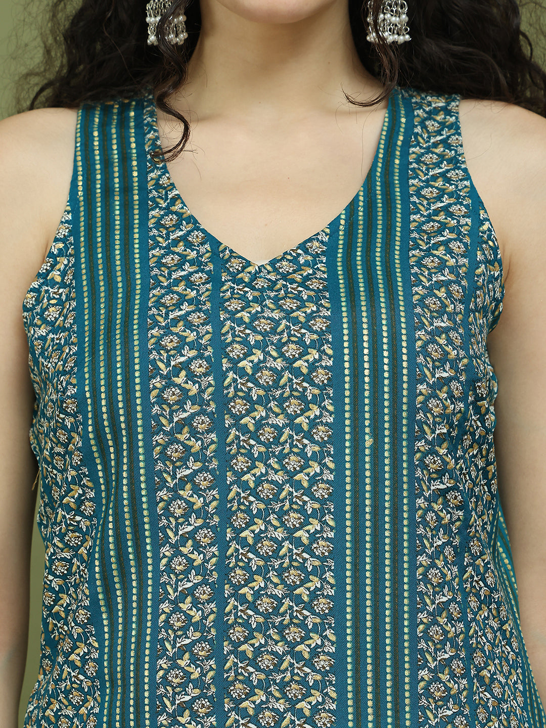 Foil Printed Rayon Kurta for Women ( JOK 1575 Blue )