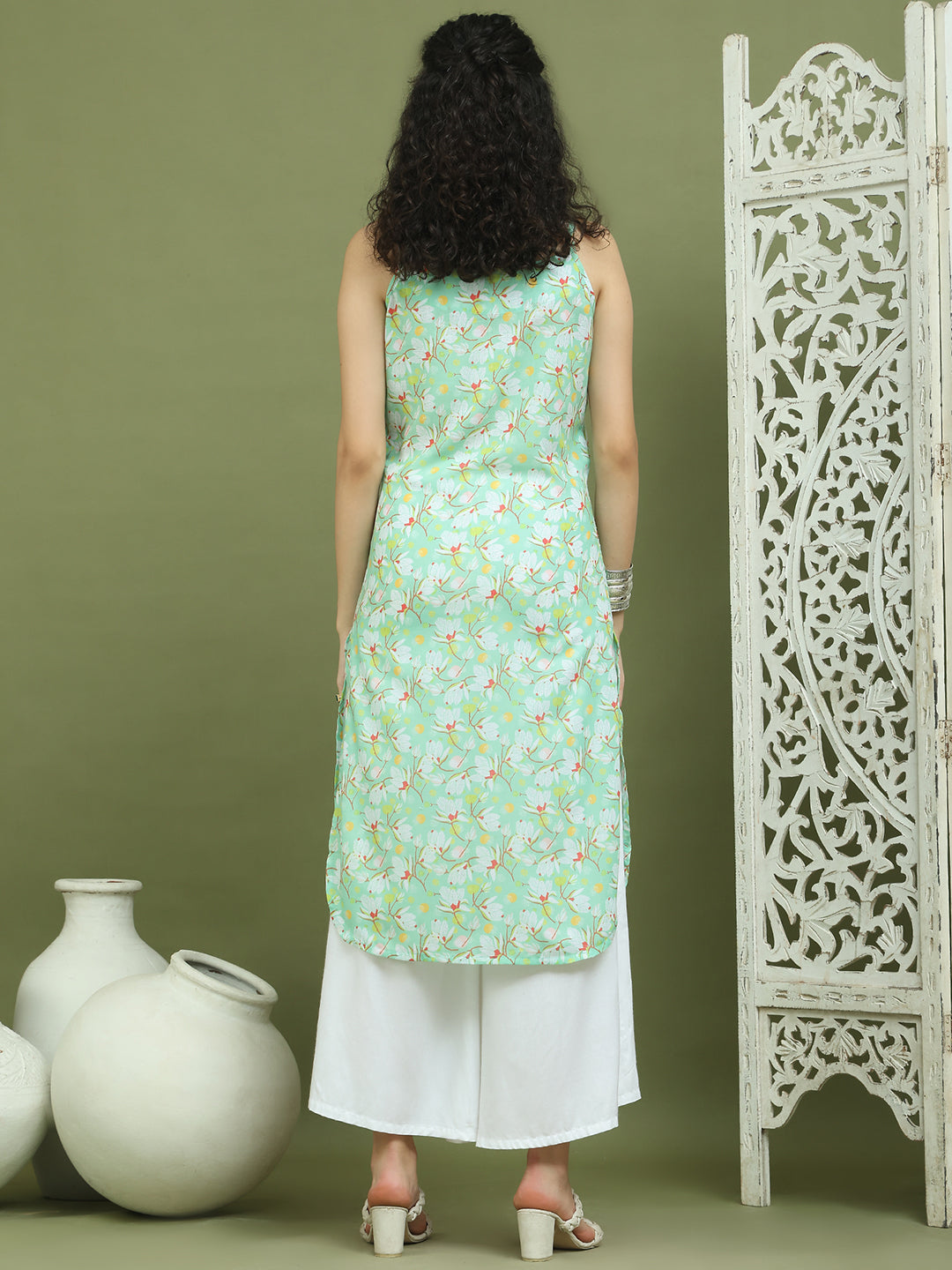 Women's Floral Printed Rayon Kurta ( JOK 1578 Green )