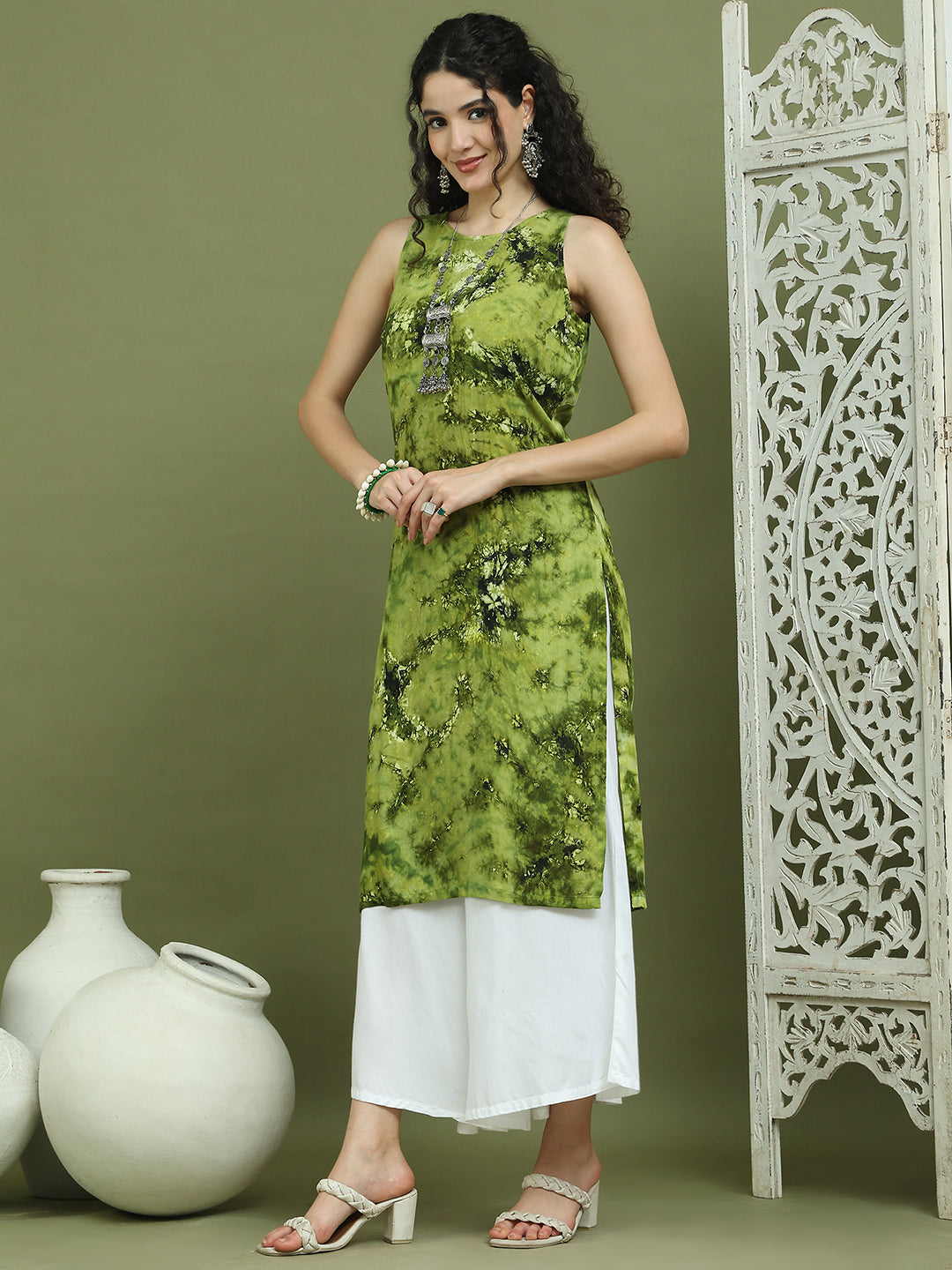 Printed Rayon Kurta Palazzo Set ( JOKPL 2137W 1580 Olive )