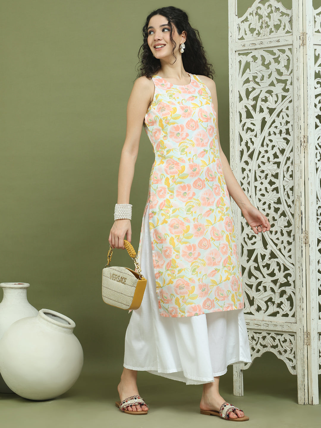 Printed Rayon Kurta for Women ( JOK 1580 Sky )