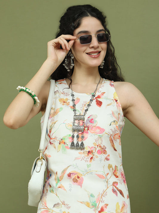 Printed Rayon Kurta for Women ( JOK 1580 White )