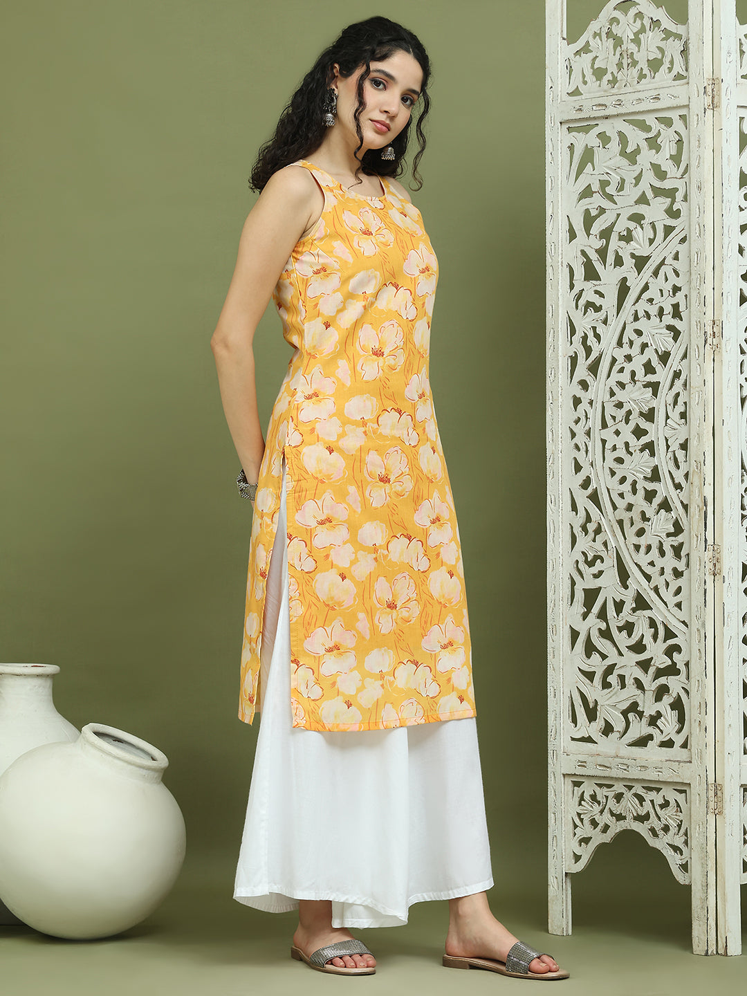 Printed Rayon Kurta for Women ( JOK 1580 Yellow )