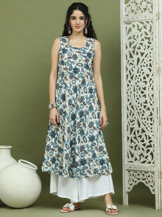 Foil Printed flared kurta pallazos set ( JOKPL 2137W 1581 Navy )