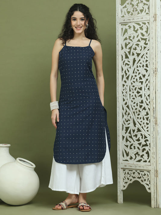 Screen Printed Pure Cotton Kurta With Palazzos ( JOKPL 2137W 1582 Navy )