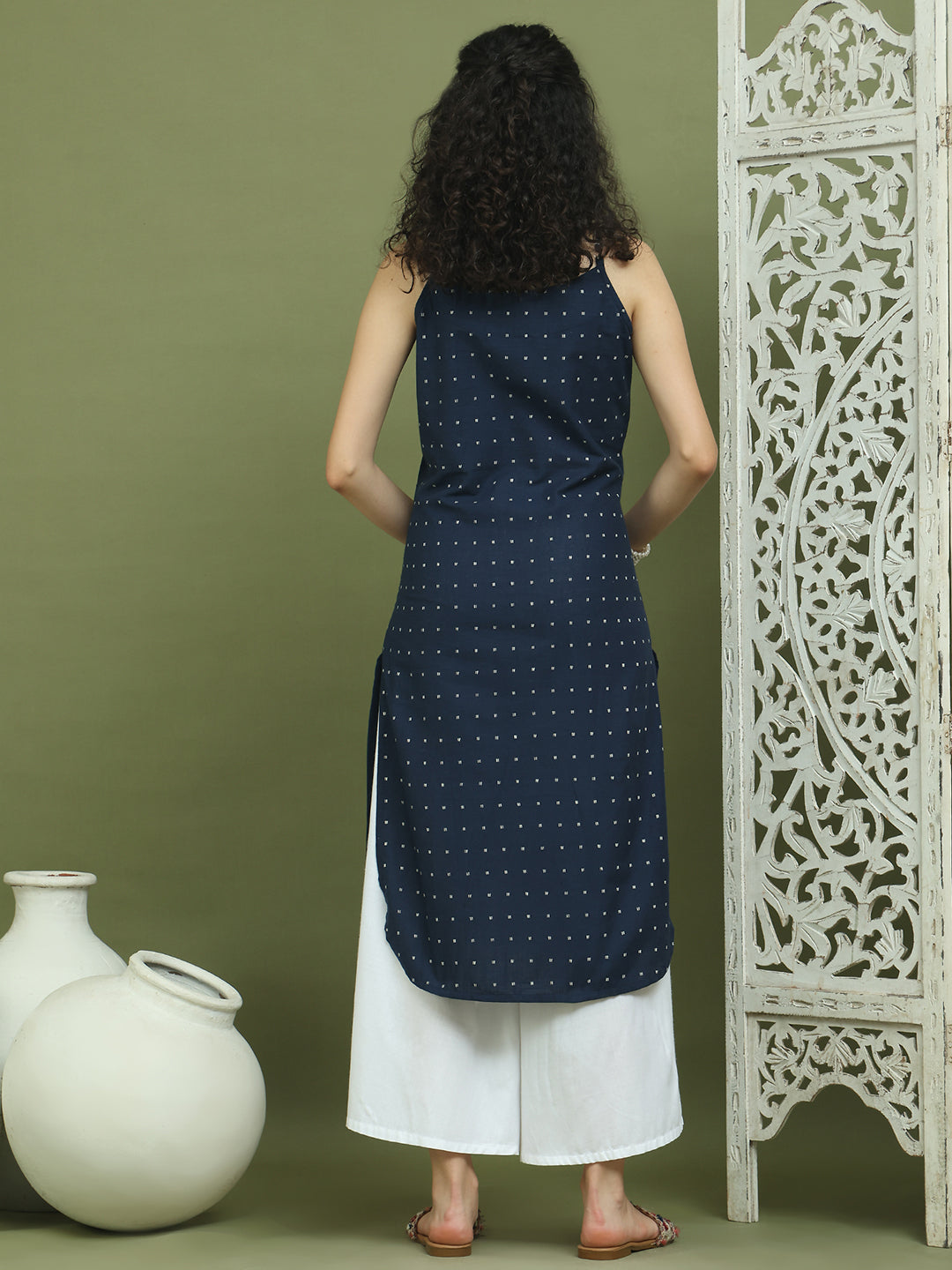 Screen Printed Pure Cotton Kurta With Palazzos ( JOKPL 2137W 1582 Navy )
