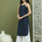 Navy Blue Screen-Printed Cotton Kurta ( JOK 1582 Navy )