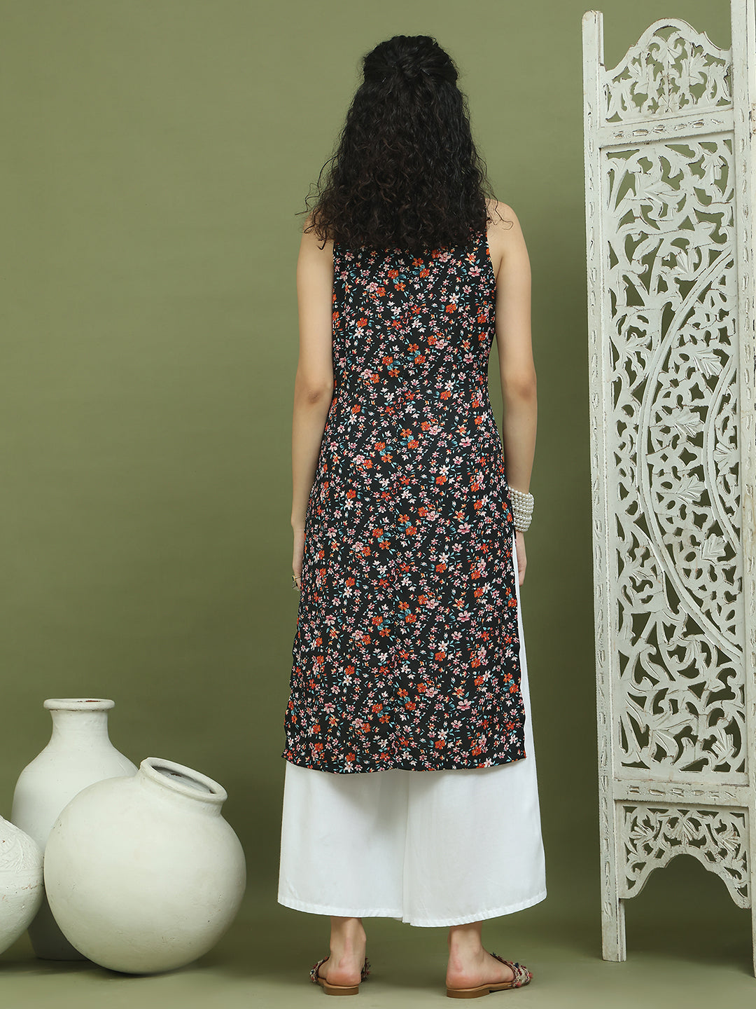 Women's Printed Rayon Kurtas ( JOK 1584 Black )