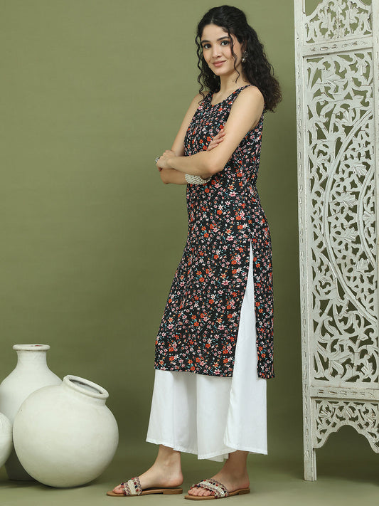 Women's Printed Rayon Kurtas ( JOK 1584 Black )