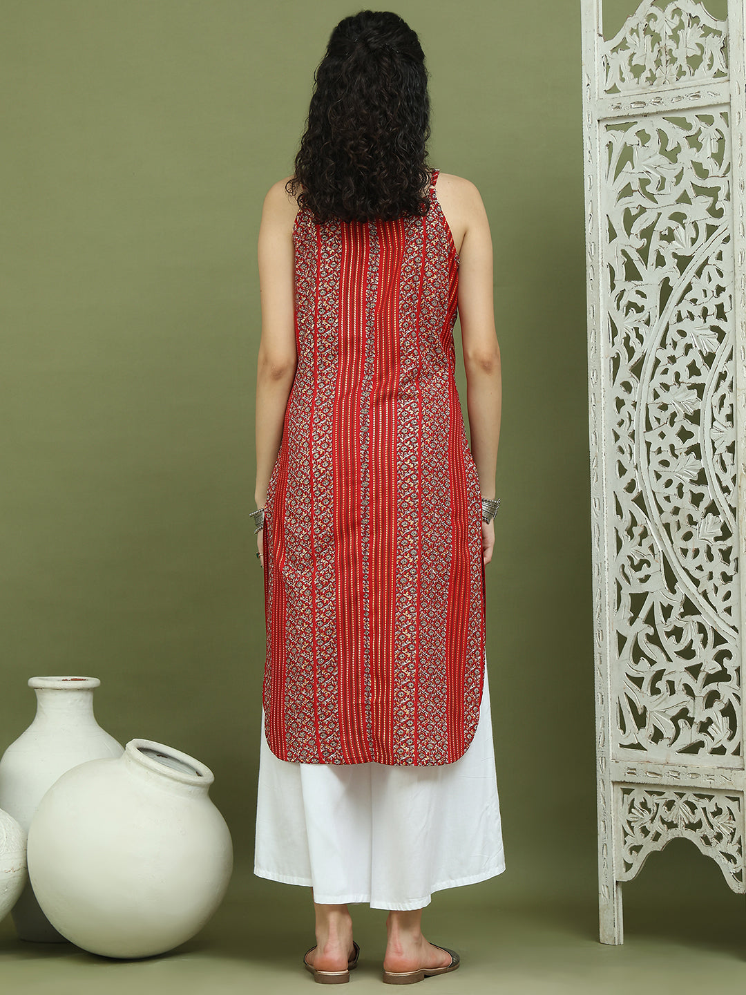 Foil Printed Rayon Kurtas for Women ( JOK 1586 Red )
