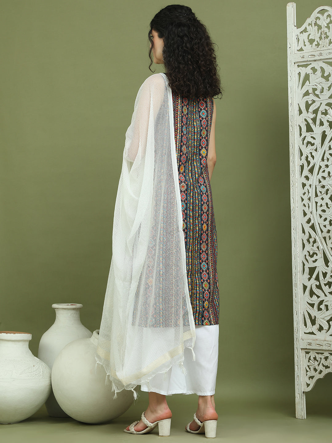 Foil Printed Rayon Kurta Palazzos With Dupatta ( JOKPL 2137W D31W 1574 Navy )